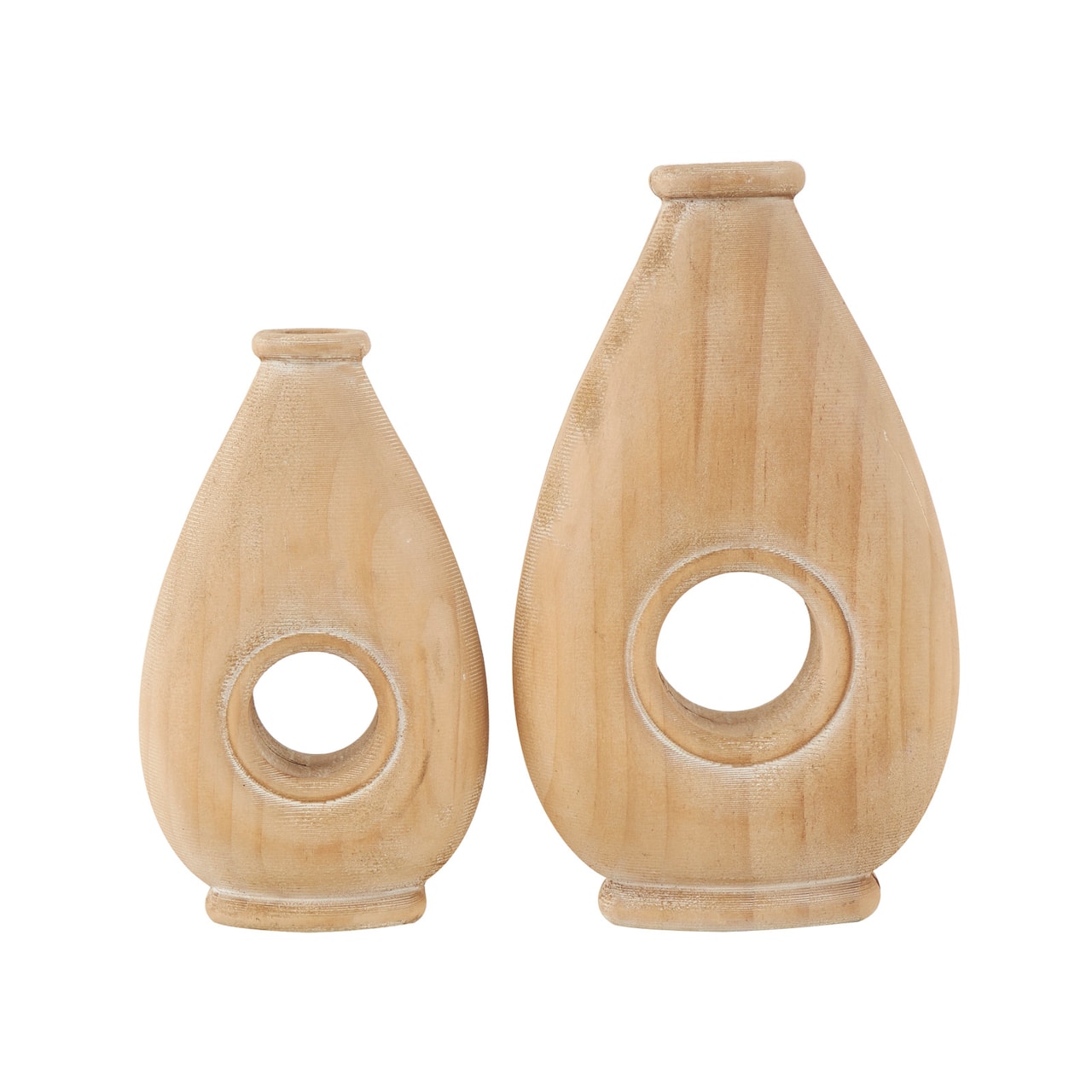 Brown Wood Teardrop Vase with Cutout Center Set